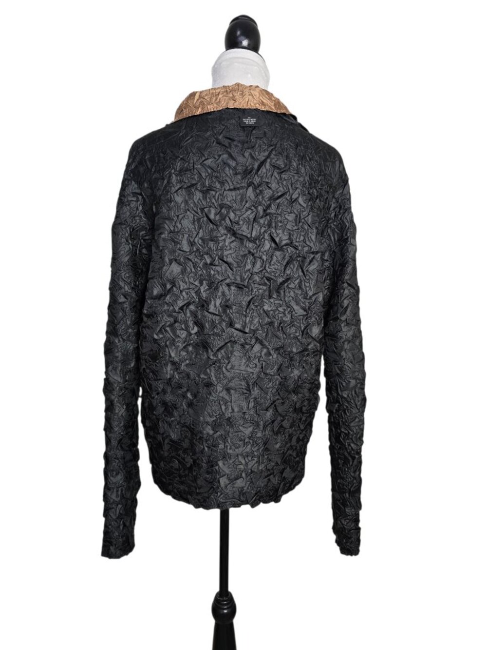 Vintage Reversible Textured Bronze & Black Blouse High Neck Petite Medium - Picture 13 of 16